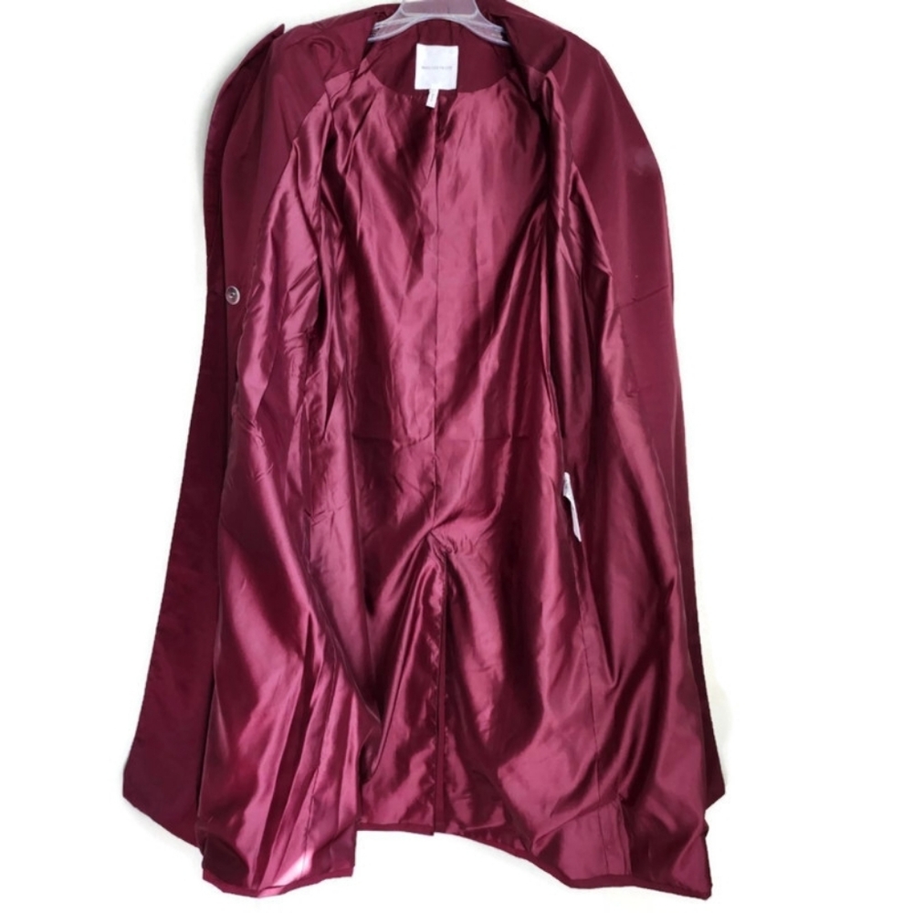 Avec Les Filles Dark Burgundy Stretch Cotton Blend Belted Longline Trench Coat - Picture 5 of 12